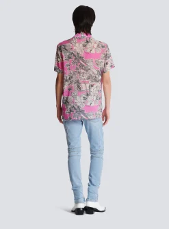 Short-sleeved Silk Pyjama Shirt With Miami Print-Balmain Hot