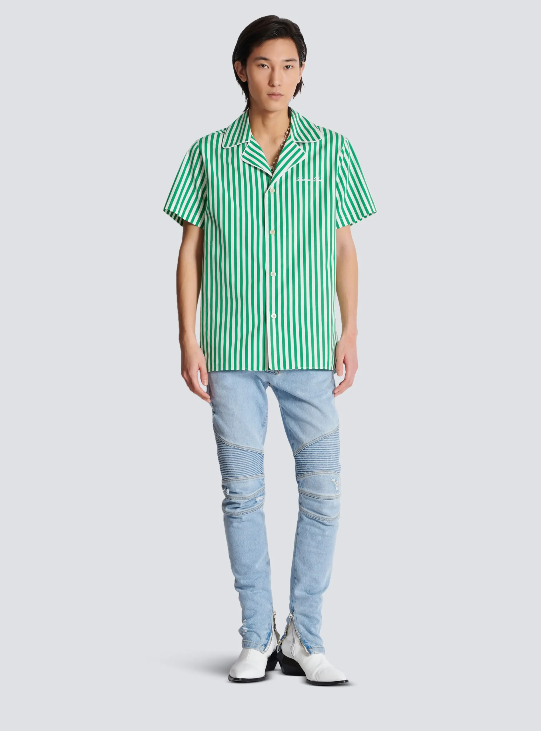 Short-sleeved Striped Cotton Pyjama Shirt-Balmain Sale