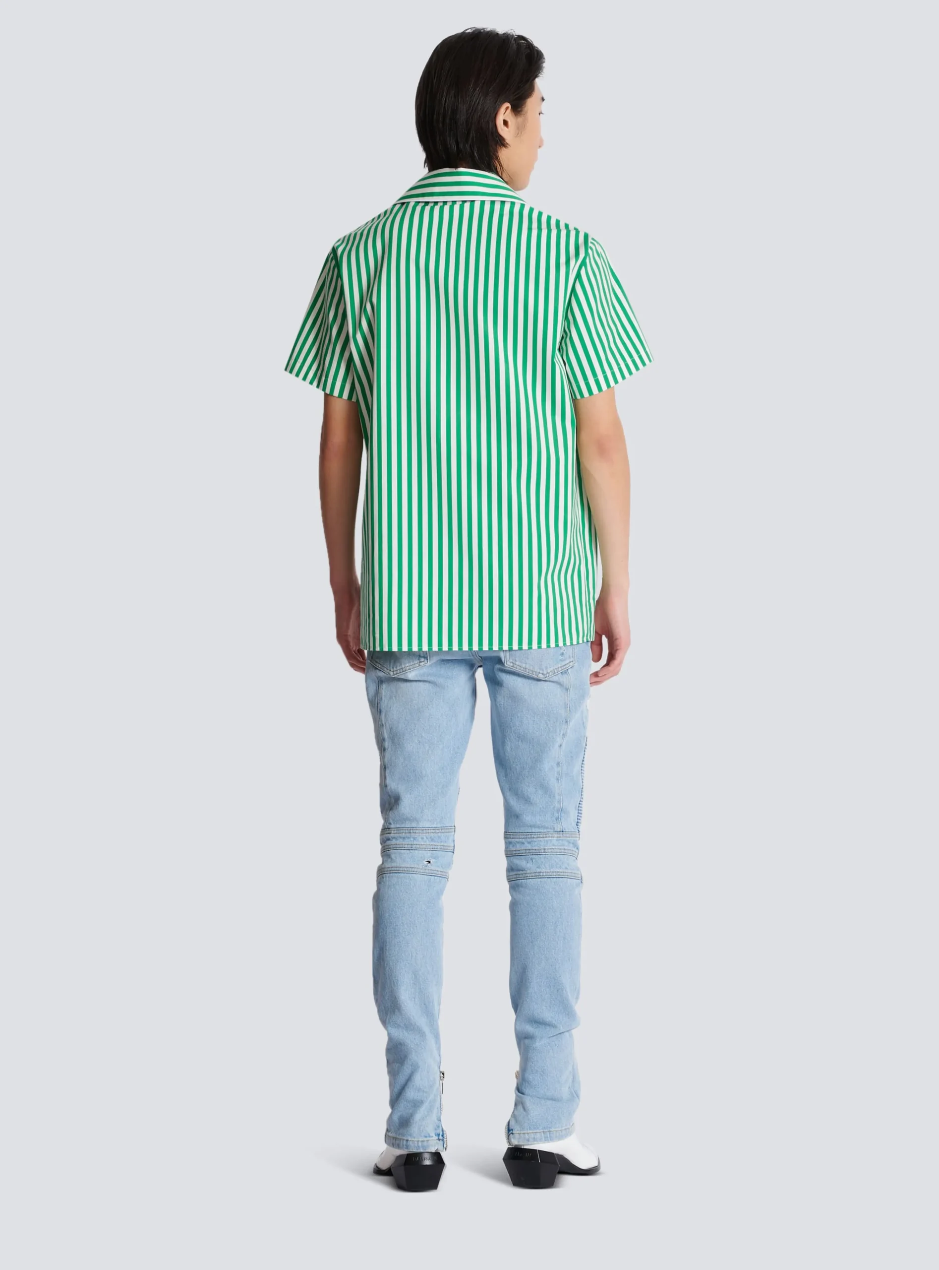 Short-sleeved Striped Cotton Pyjama Shirt-Balmain Sale