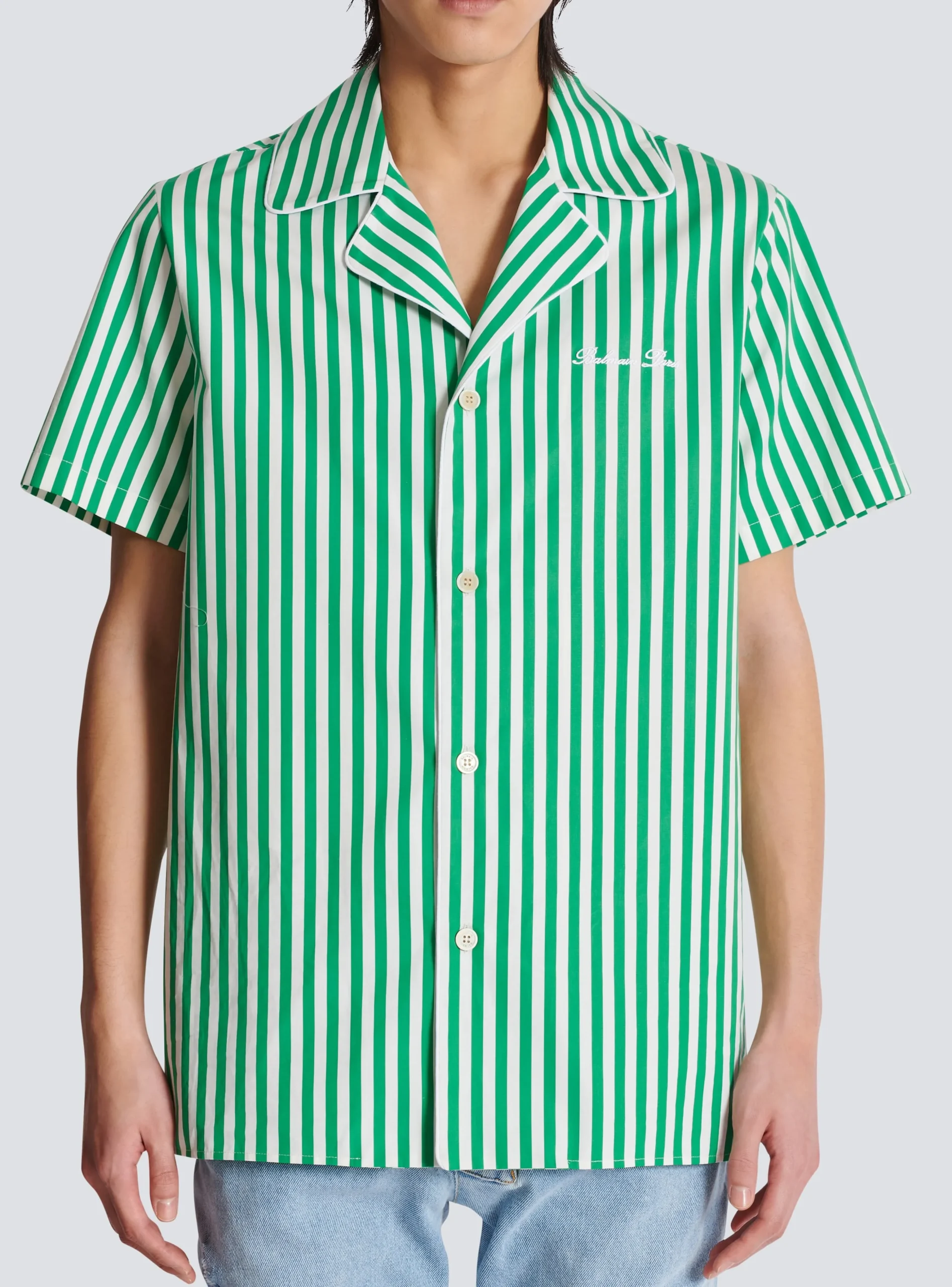 Short-sleeved Striped Cotton Pyjama Shirt-Balmain Sale