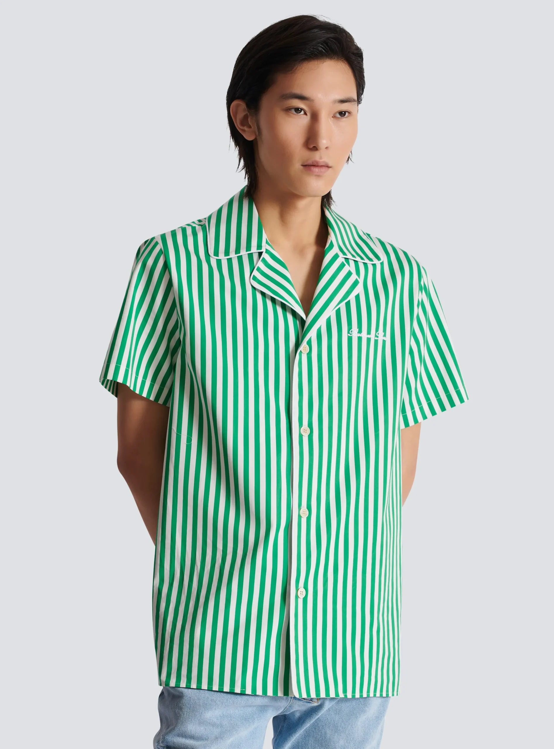 Short-sleeved Striped Cotton Pyjama Shirt-Balmain Sale