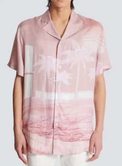 Short-sleeved Twill Pyjama Shirt With Postcard Print-Balmain Best Sale