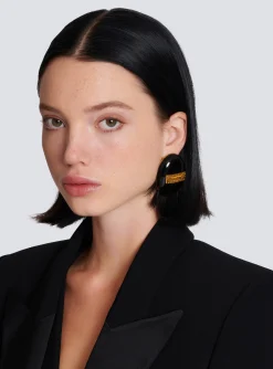 Signature Grid Brass And Enamel Earrings-Balmain Online