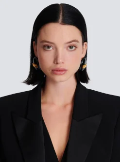 Signature Grid Brass And Enamel Earrings-Balmain Online