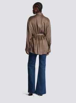 Silk Shirt With A Mini Monogram Print-Balmain Cheap