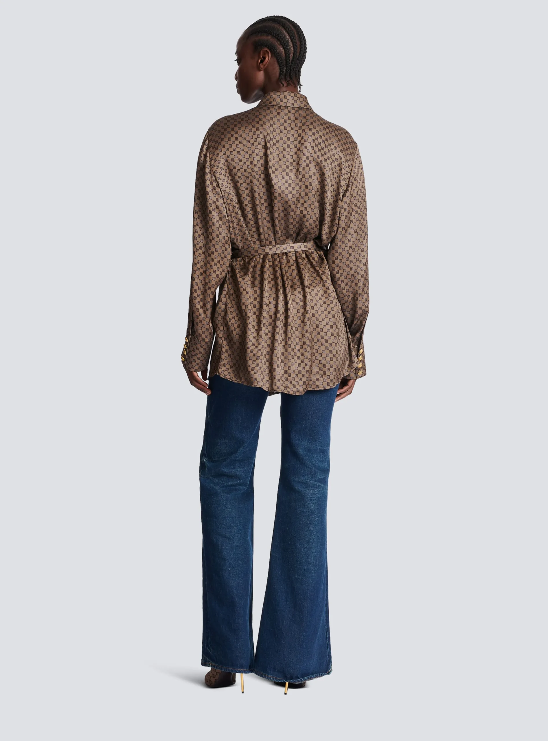 Silk Shirt With A Mini Monogram Print-Balmain Cheap
