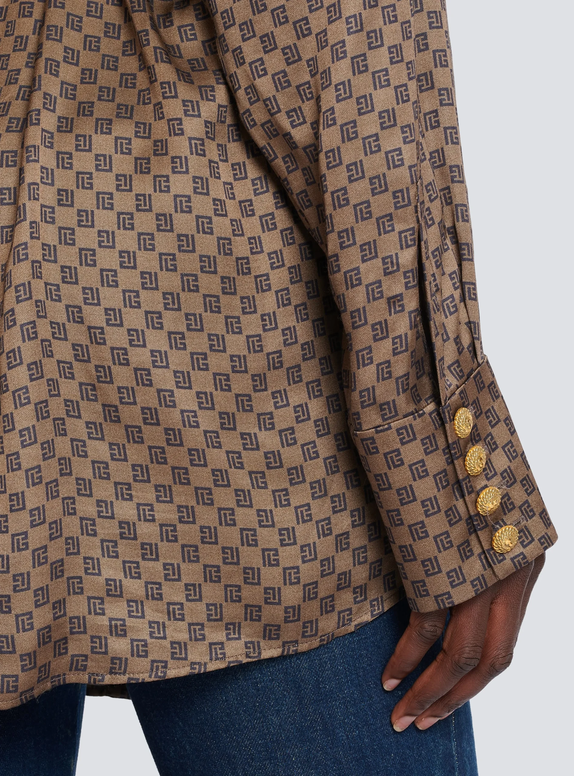 Silk Shirt With A Mini Monogram Print-Balmain Cheap