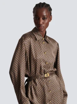 Silk Shirt With A Mini Monogram Print-Balmain Cheap