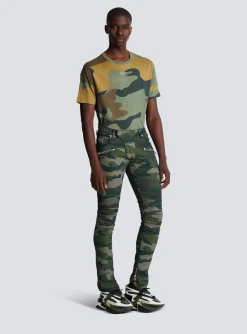 Slim-fit Jeans In Camouflage Denim With Ribbed Details-Balmain Cheap