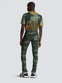 Slim-fit Jeans In Camouflage Denim With Ribbed Details-Balmain Cheap