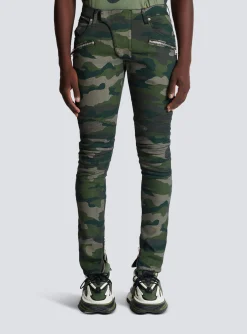 Slim-fit Jeans In Camouflage Denim With Ribbed Details-Balmain Cheap