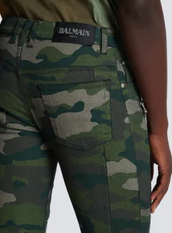 Slim-fit Jeans In Camouflage Denim With Ribbed Details-Balmain Cheap