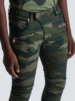 Slim-fit Jeans In Camouflage Denim With Ribbed Details-Balmain Cheap