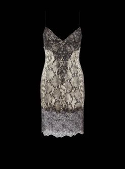 Snakeskin Silk And Lace Spaghetti Strap Dress-Balmain Outlet