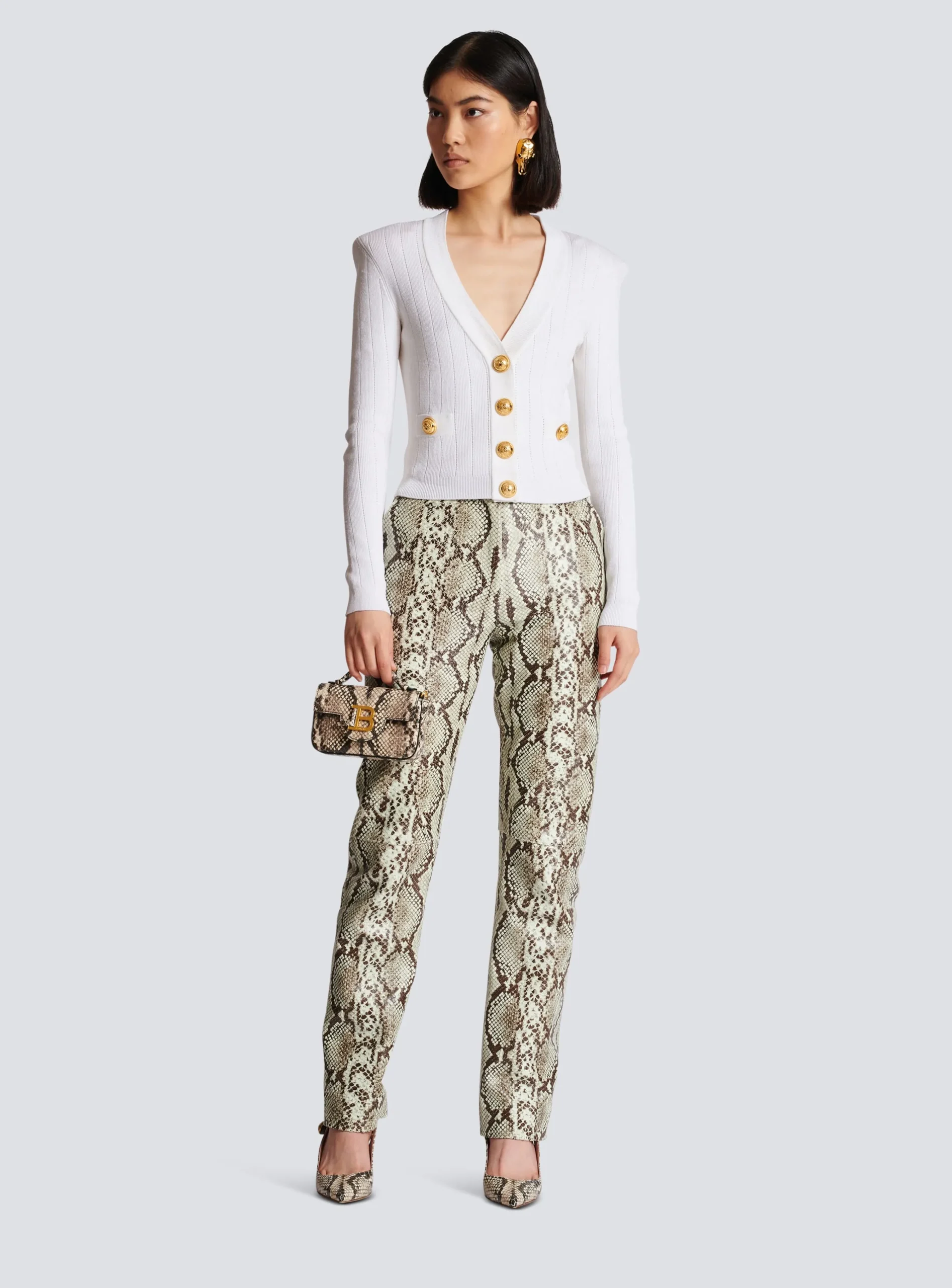 Snakeskin-effect Leather Trousers-Balmain Clearance