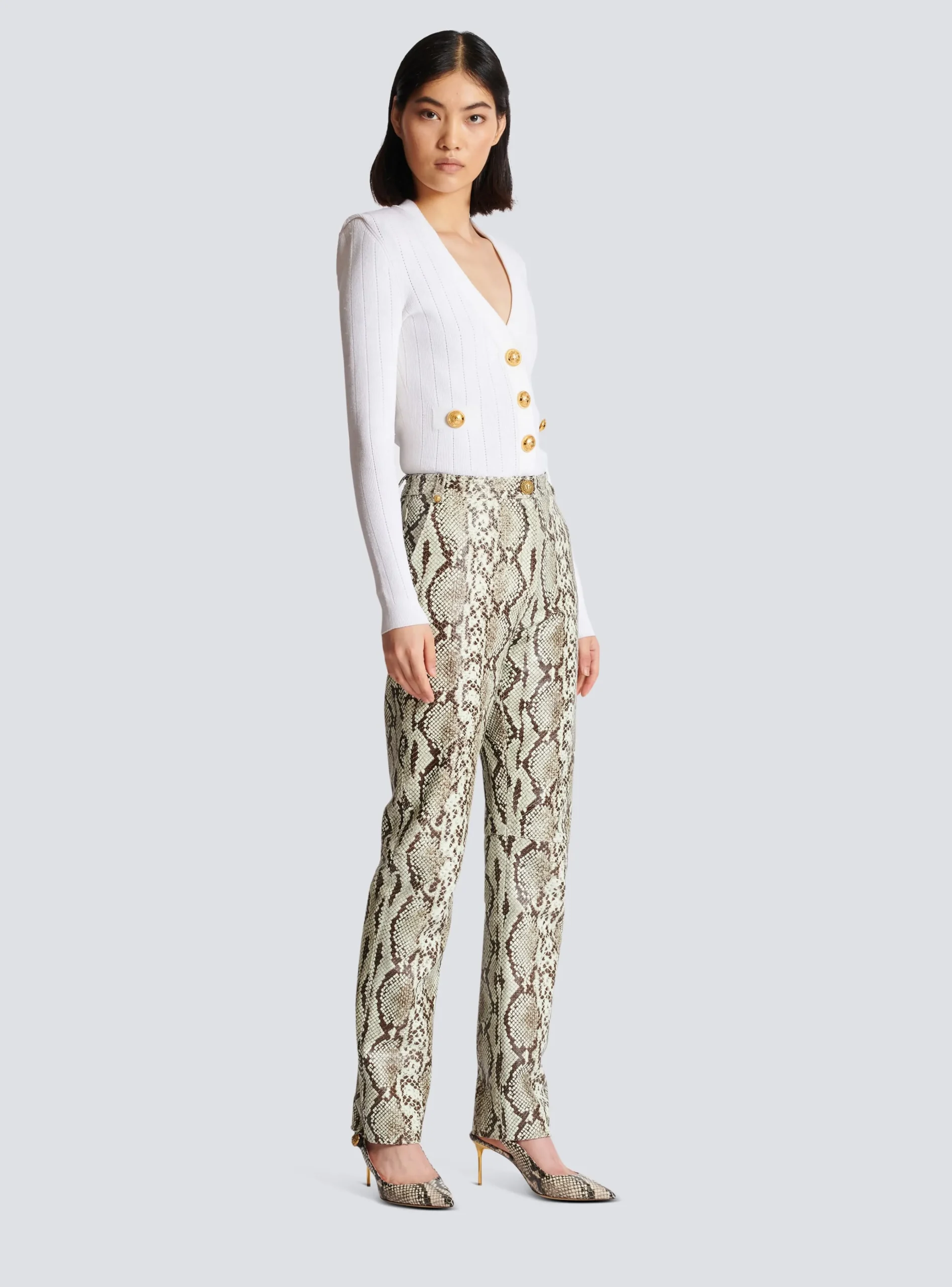 Snakeskin-effect Leather Trousers-Balmain Clearance