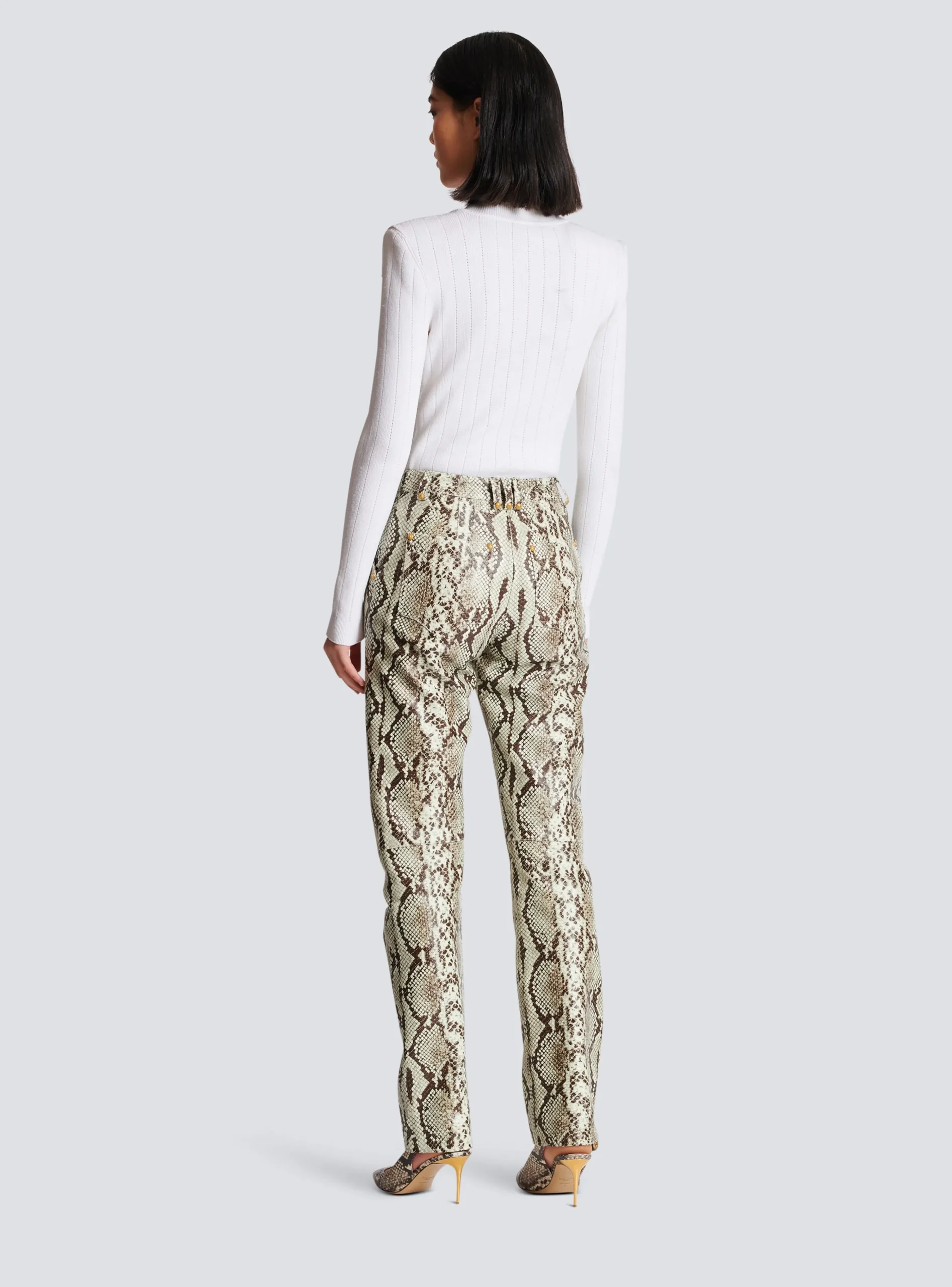 Snakeskin-effect Leather Trousers-Balmain Clearance