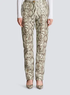 Snakeskin-effect Leather Trousers-Balmain Clearance