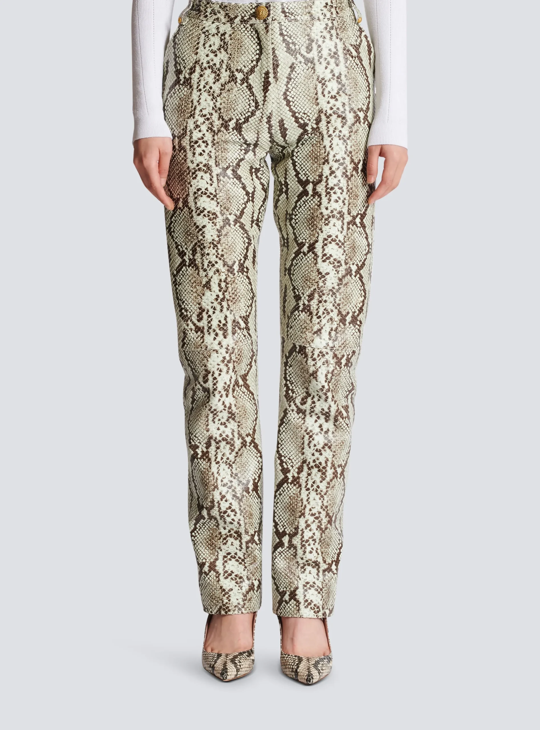 Snakeskin-effect Leather Trousers-Balmain Clearance