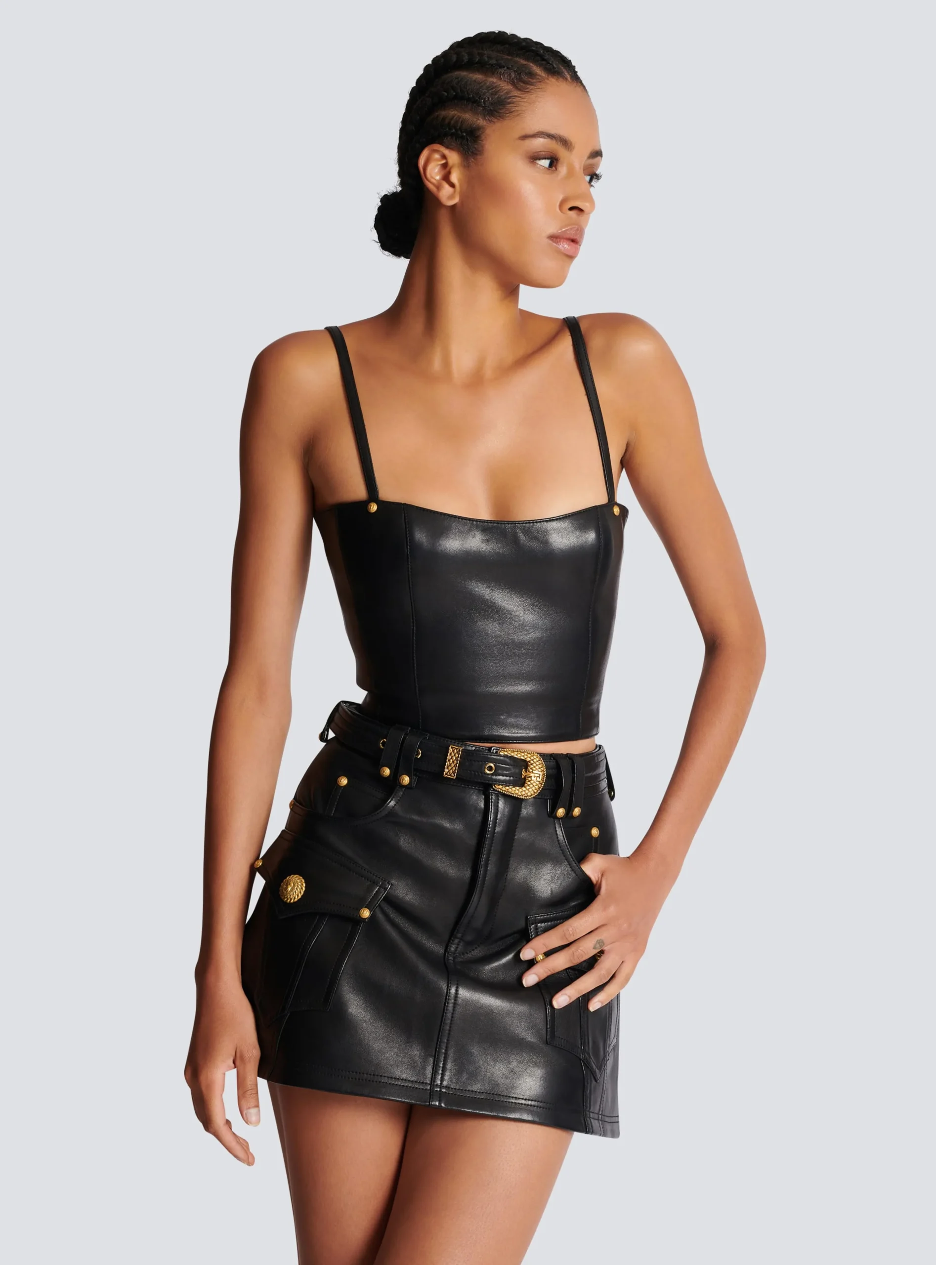 Spaghetti Strap Leather Top-Balmain Store