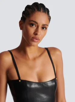 Spaghetti Strap Leather Top-Balmain Store
