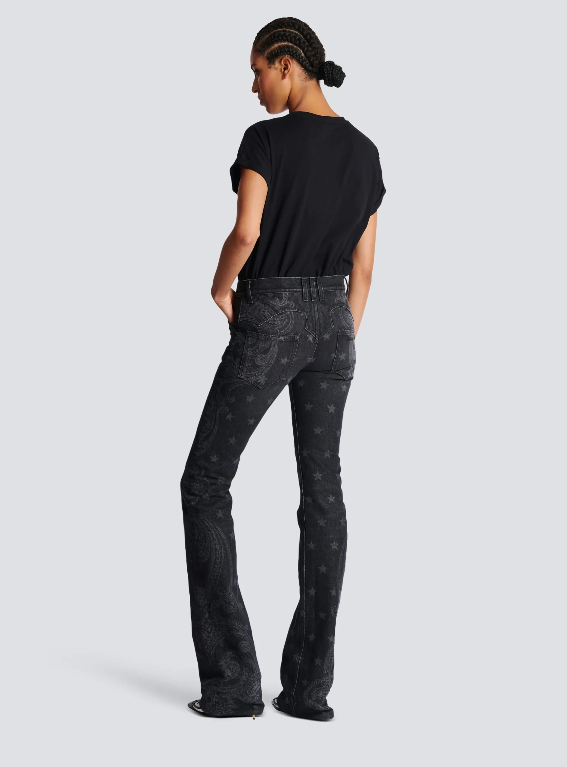 Star And Paisley Print Denim Jeans-Balmain Cheap