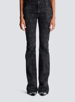 Star And Paisley Print Denim Jeans-Balmain Cheap