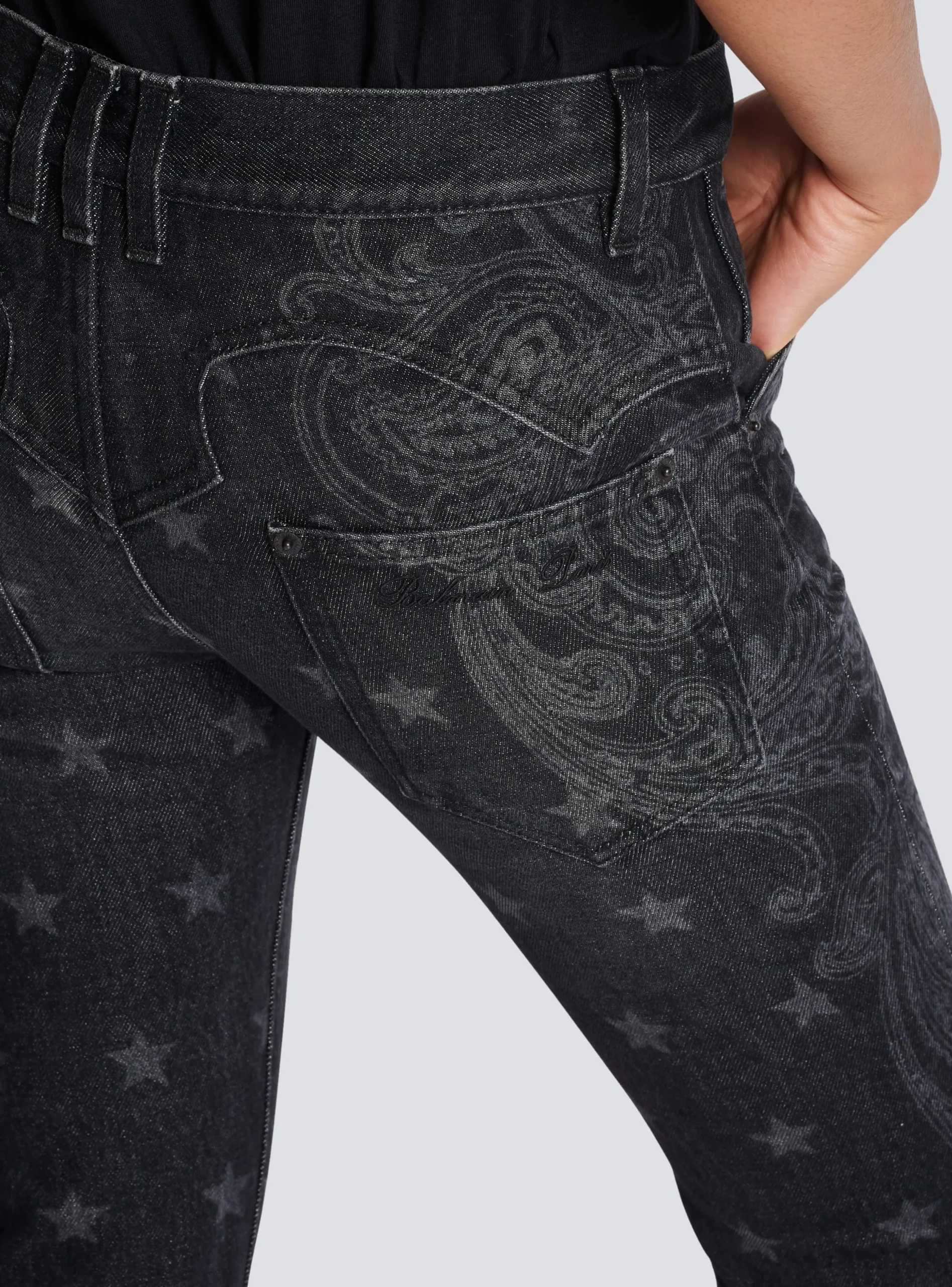 Star And Paisley Print Denim Jeans-Balmain Cheap
