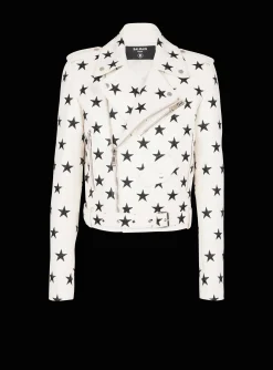 Stars Biker Jacket In Embroidered Leather-Balmain Sale