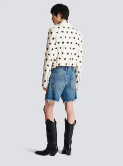 Stars Biker Jacket In Embroidered Leather-Balmain Sale