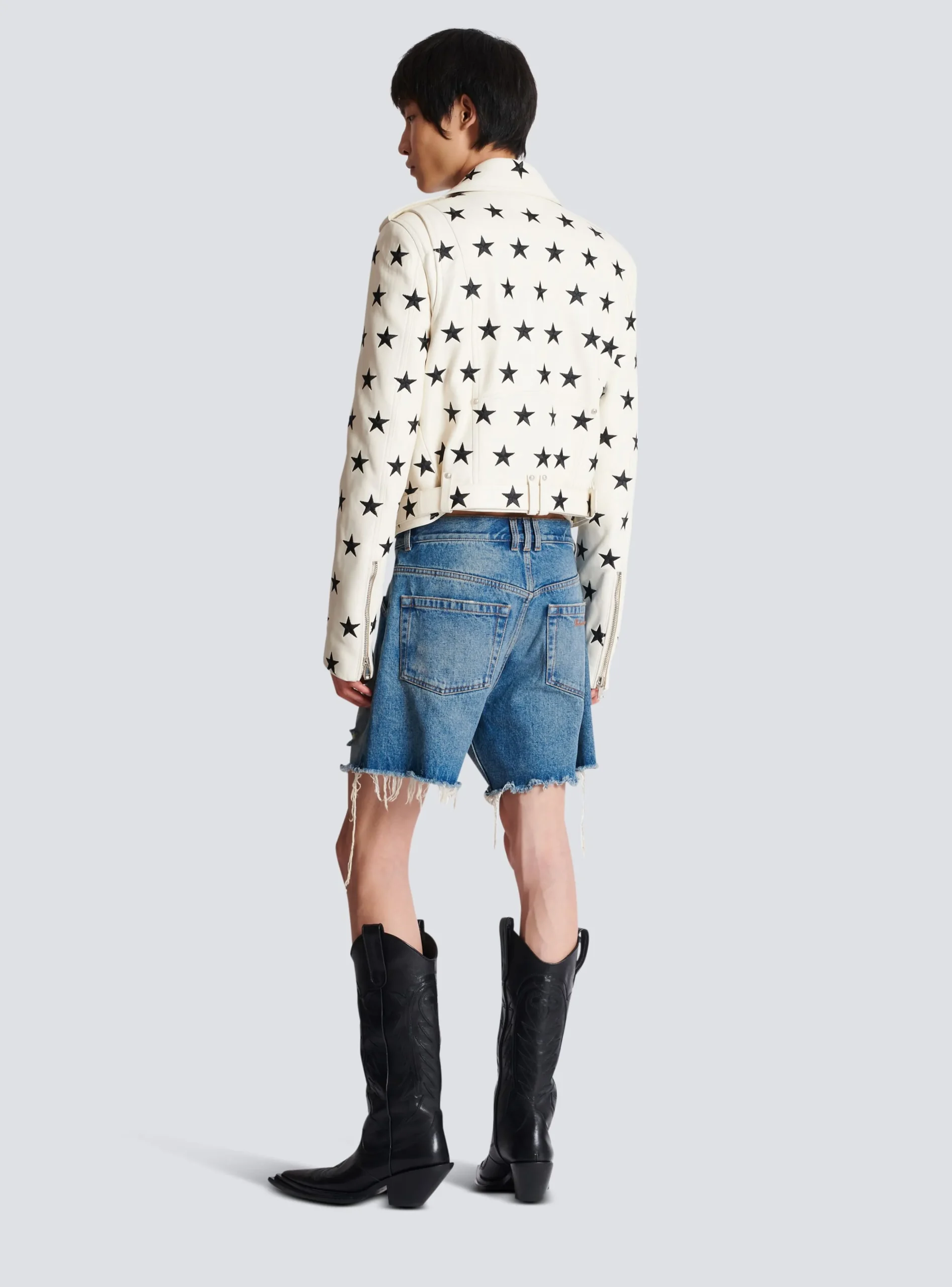 Stars Biker Jacket In Embroidered Leather-Balmain Sale