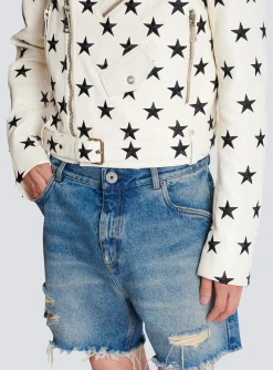 Stars Biker Jacket In Embroidered Leather-Balmain Sale