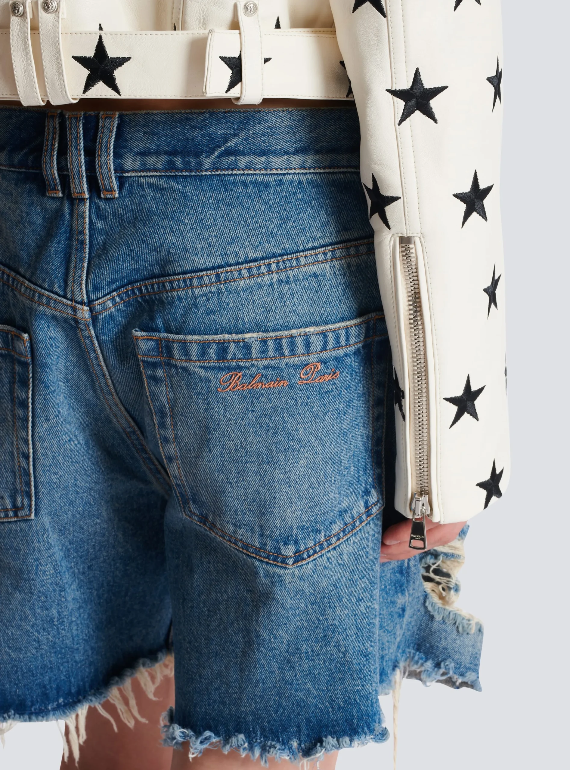Stars Biker Jacket In Embroidered Leather-Balmain Sale