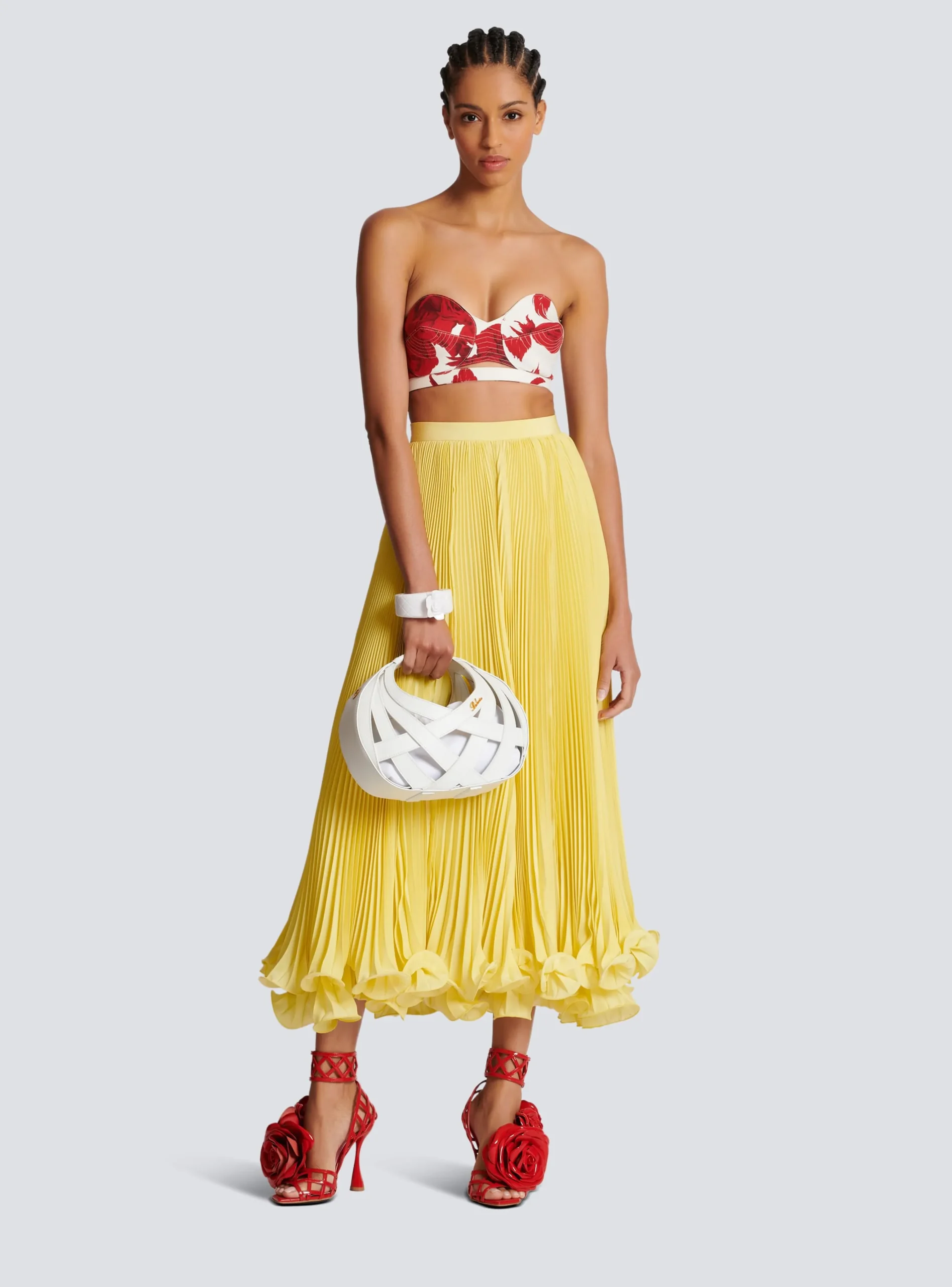 Strapless Crop Top With Roses Print-Balmain Discount