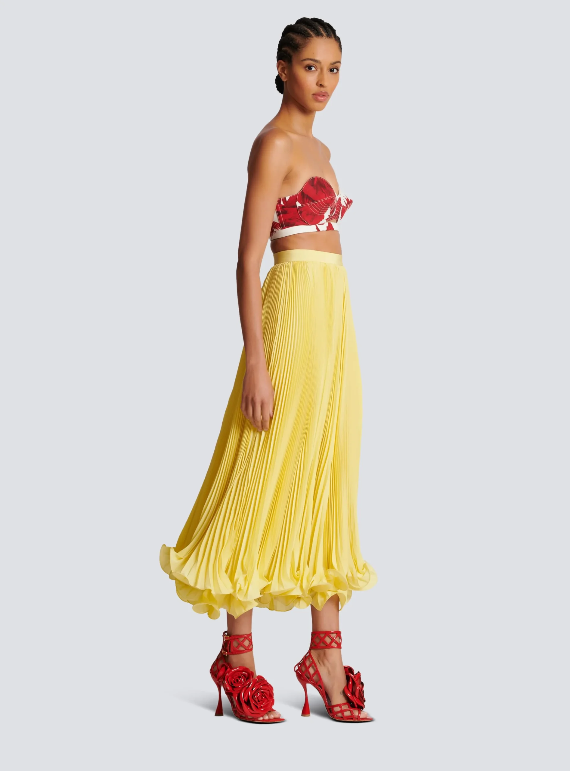Strapless Crop Top With Roses Print-Balmain Discount