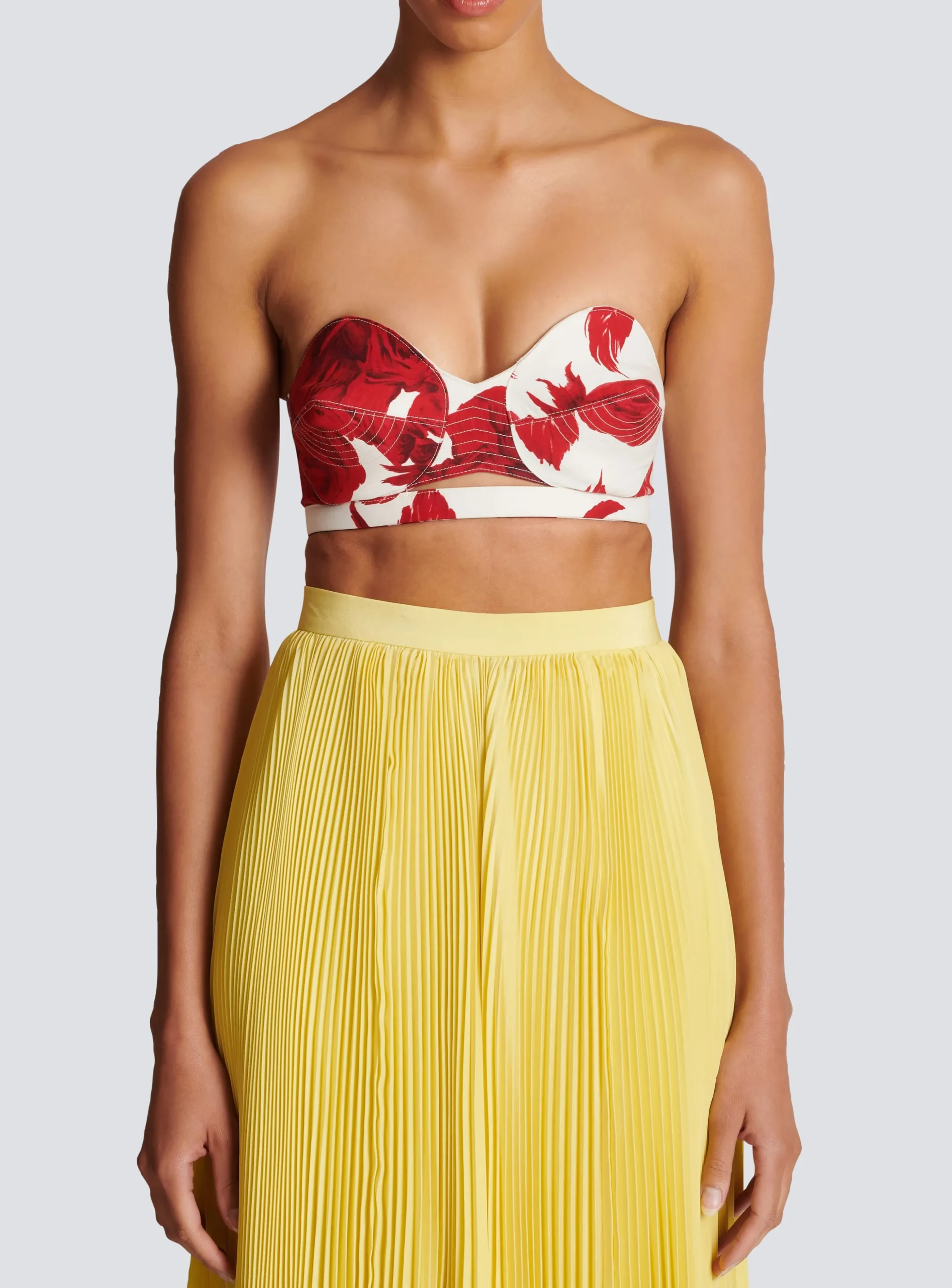 Strapless Crop Top With Roses Print-Balmain Discount