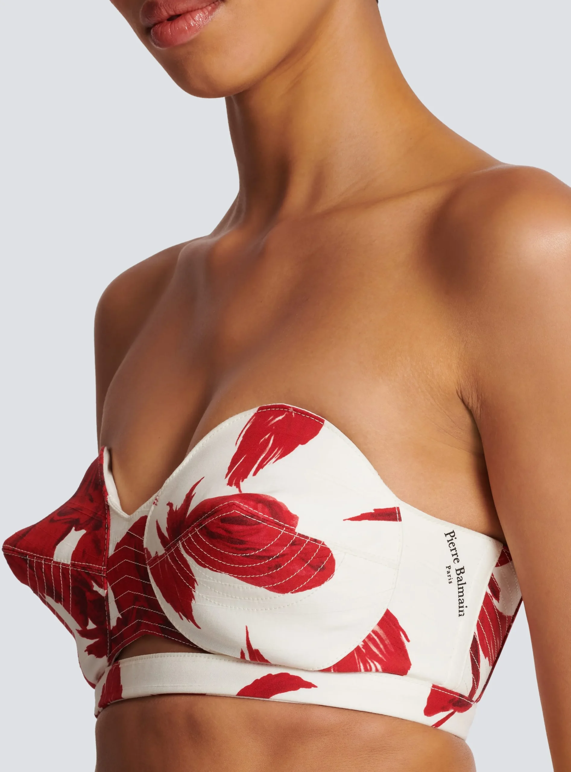 Strapless Crop Top With Roses Print-Balmain Discount