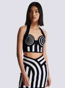 Striped Knit Halterneck Top-Balmain Fashion
