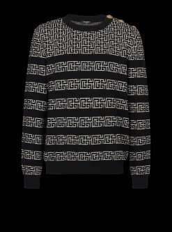 Striped PB Labyrinth Wool And Linen Jumper-Balmain Best Sale
