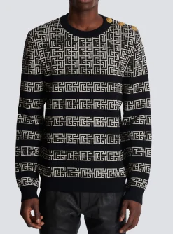 Striped PB Labyrinth Wool And Linen Jumper-Balmain Best Sale