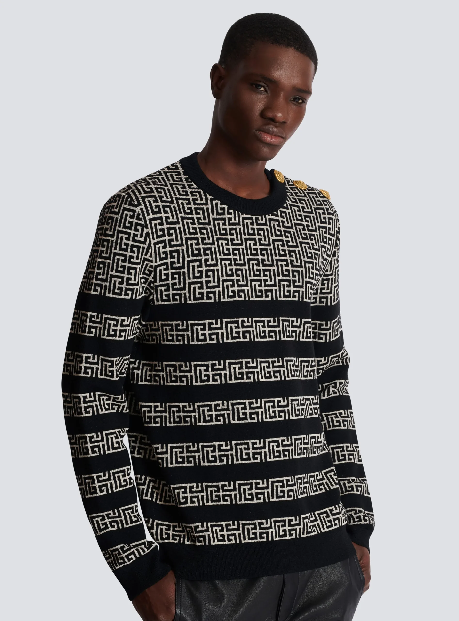 Striped PB Labyrinth Wool And Linen Jumper-Balmain Best Sale