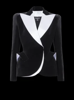Structured Jacket In Velvet And Satin-Balmain Cheap