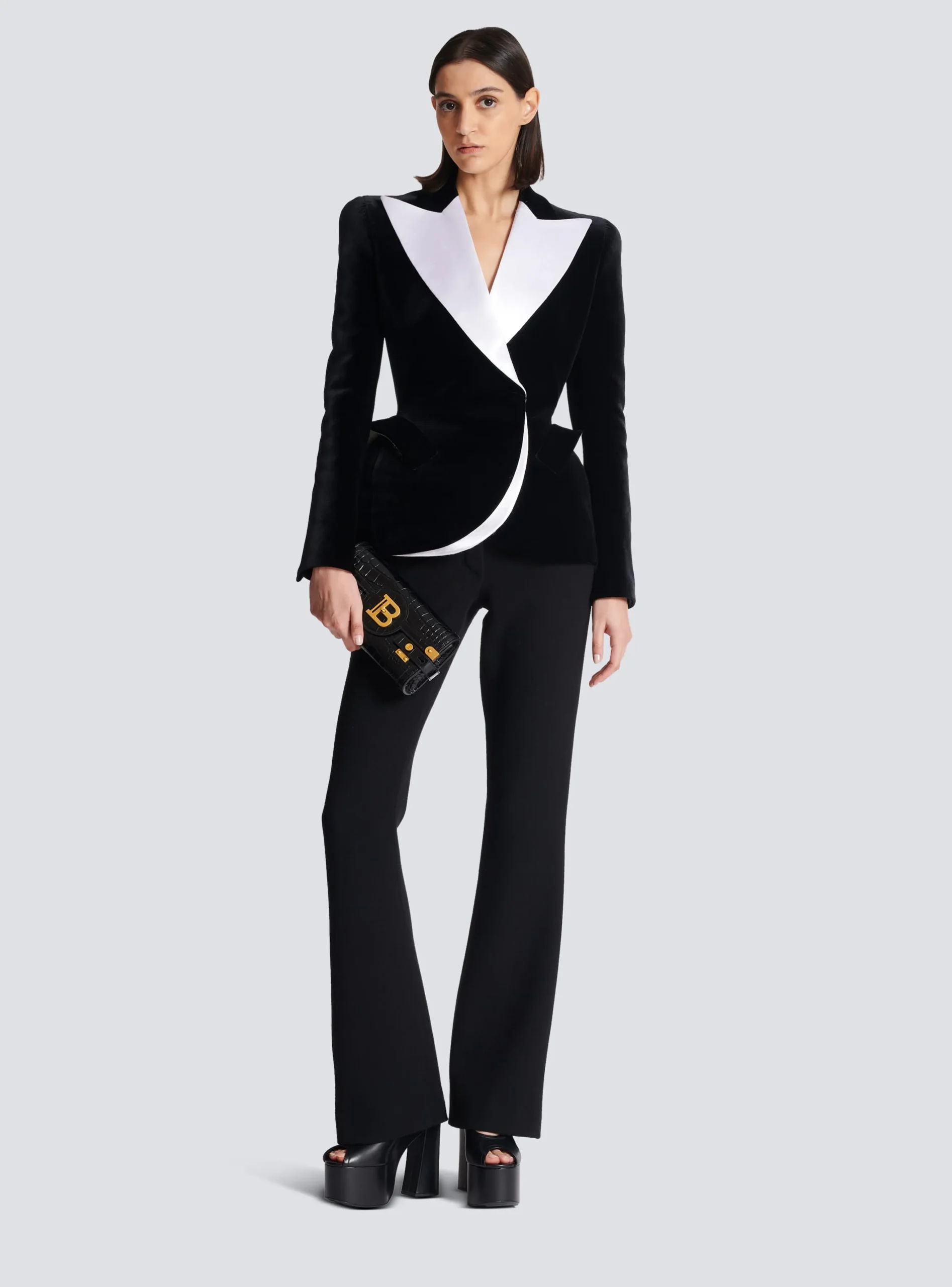 Structured Jacket In Velvet And Satin-Balmain Cheap