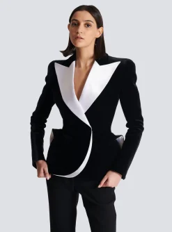 Structured Jacket In Velvet And Satin-Balmain Cheap