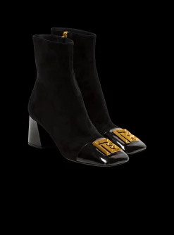 Suede Edna Ankle Boots With Patent Leather Toes-Balmain Clearance