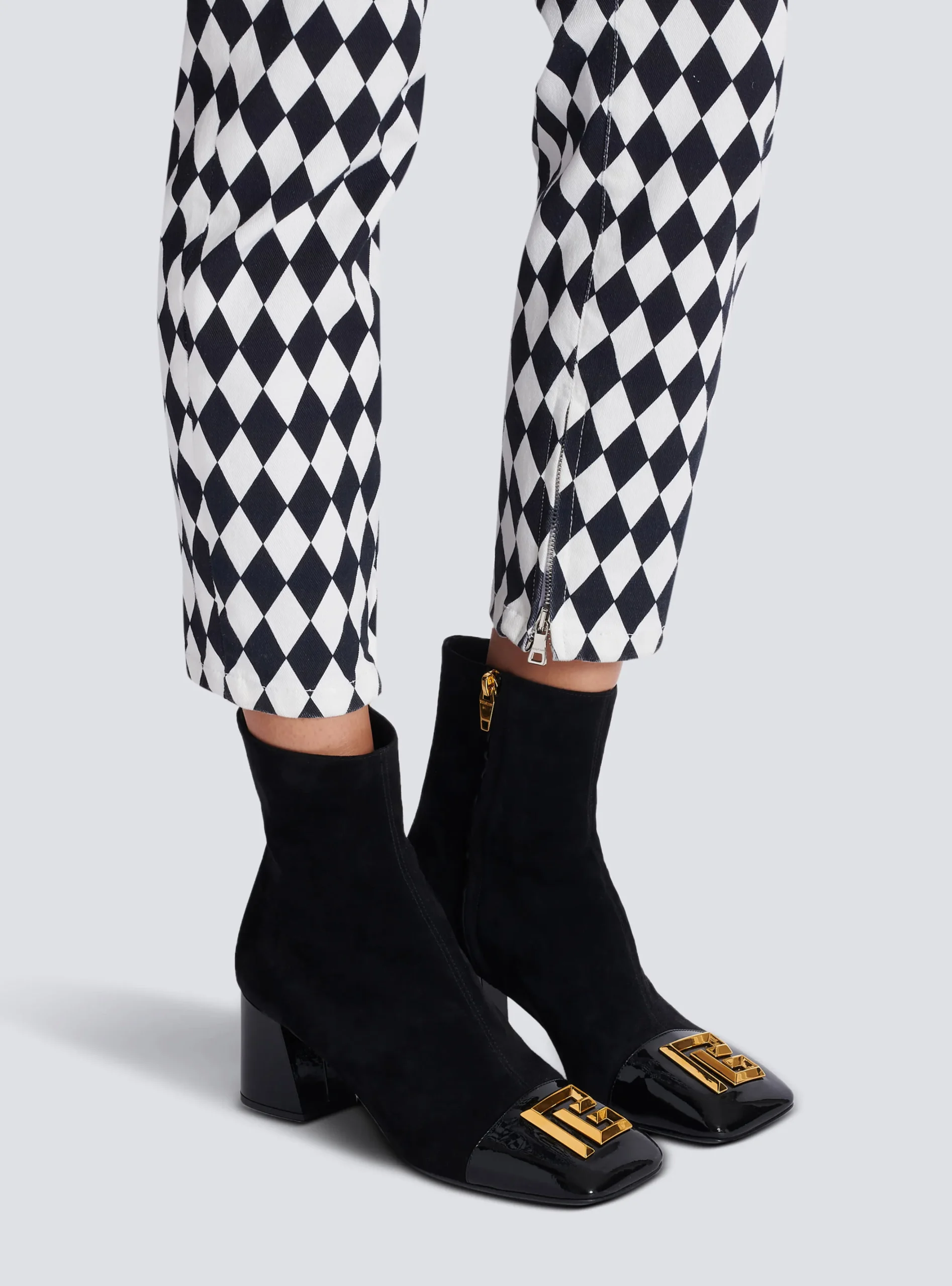Suede Edna Ankle Boots With Patent Leather Toes-Balmain Clearance