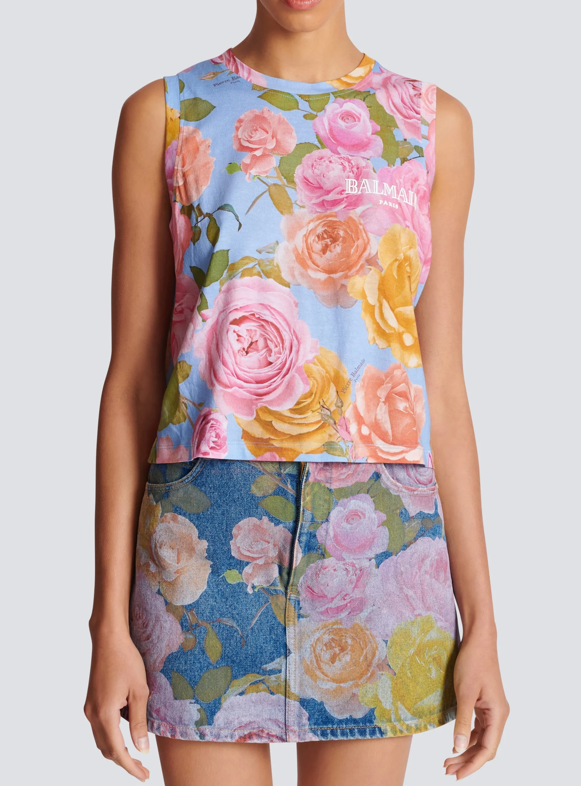 Tank Top With Pastel Roses Print-Balmain Online