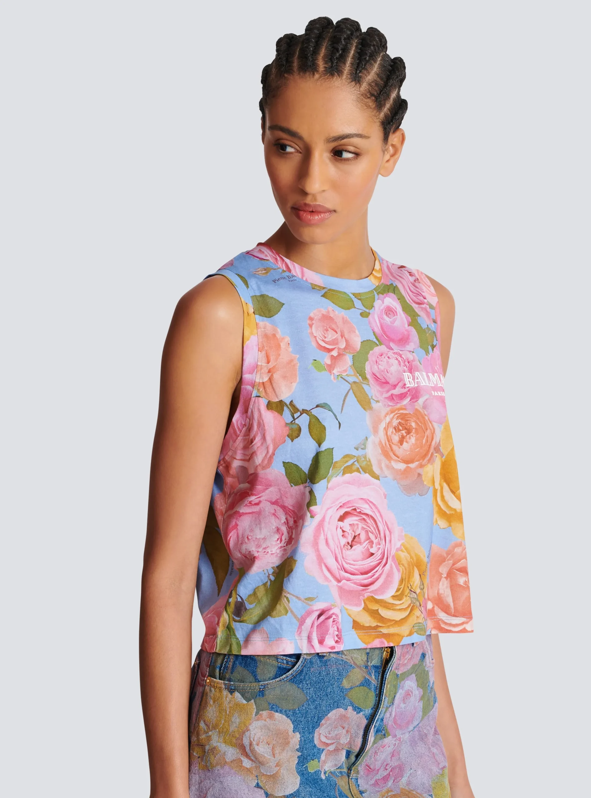 Tank Top With Pastel Roses Print-Balmain Online