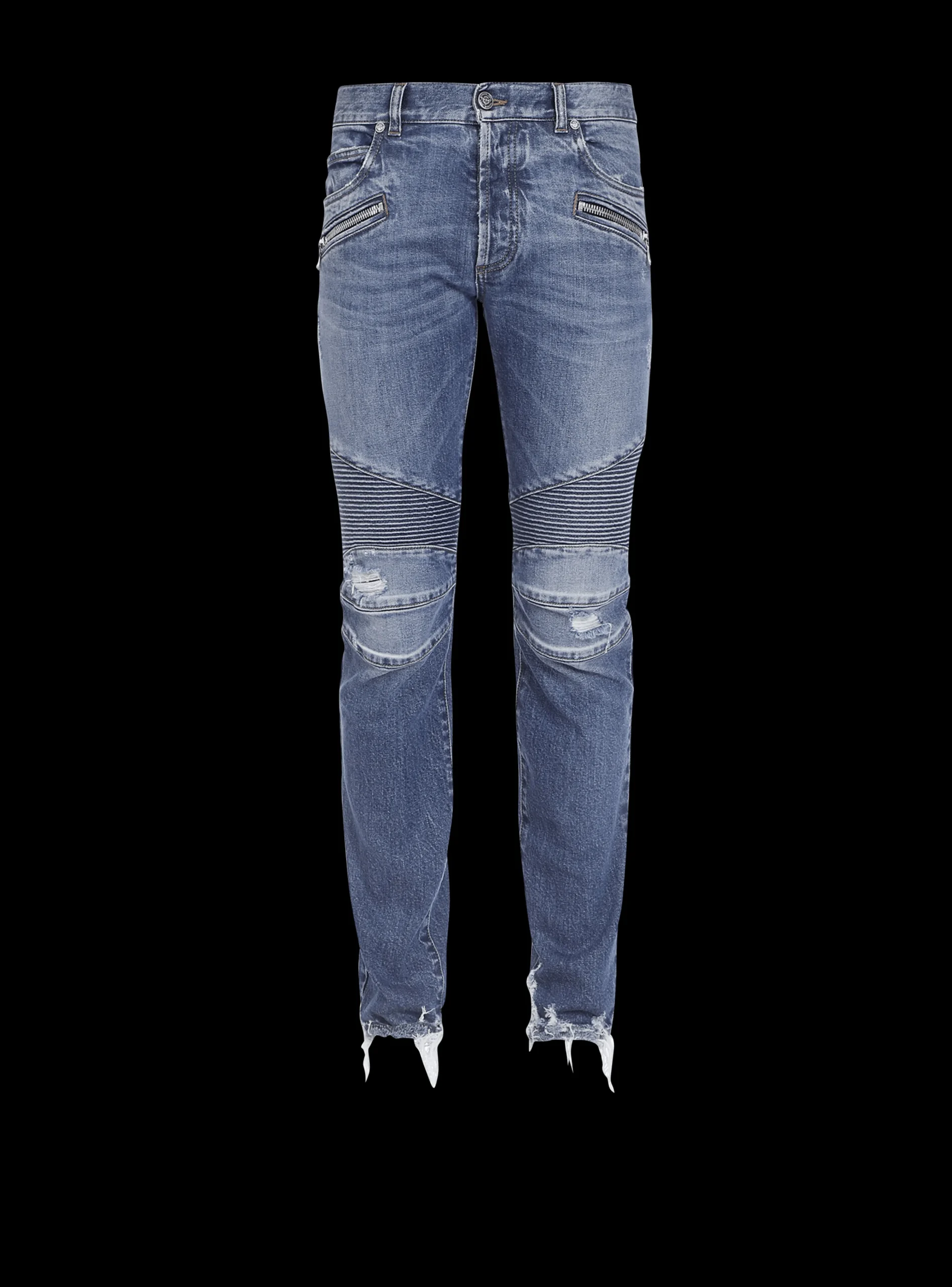 Tapered Ripped Cotton Jeans-Balmain Clearance