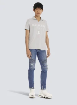 Tapered Ripped Cotton Jeans-Balmain Clearance
